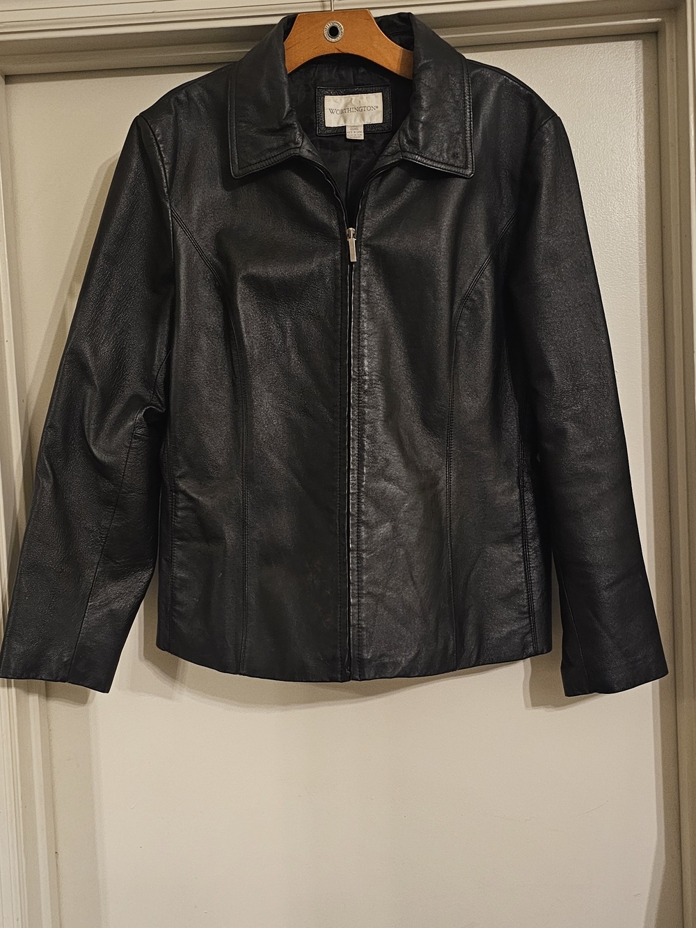 Vinrage Worthington Black Leather Zip Jacket with Collar